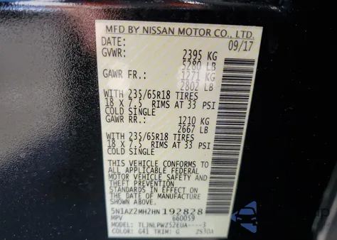 2017 Nissan Murano S from USA, damaged, VIN 5N1AZ2MH2HN192828